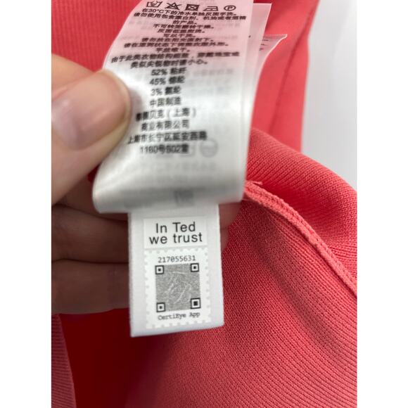 Ted Baker LONDON Dress Womens 0-2 US Novari Ruched Ribbed Knit Coral Pink NWT - Picture 7 of 7